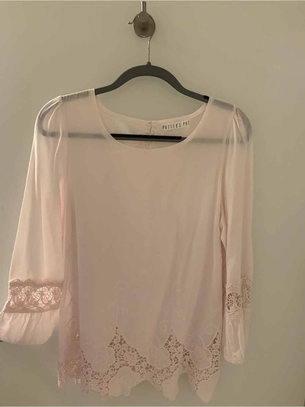 Potter's Pot Light Pink Lace-Hem Blouse